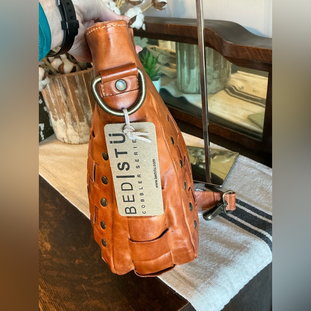 NWT Bed Stu Orchid Leather Satchel Handbag Crossbody Bag Cognac Dip Dye MSRP 280 - Picture 5 of 14